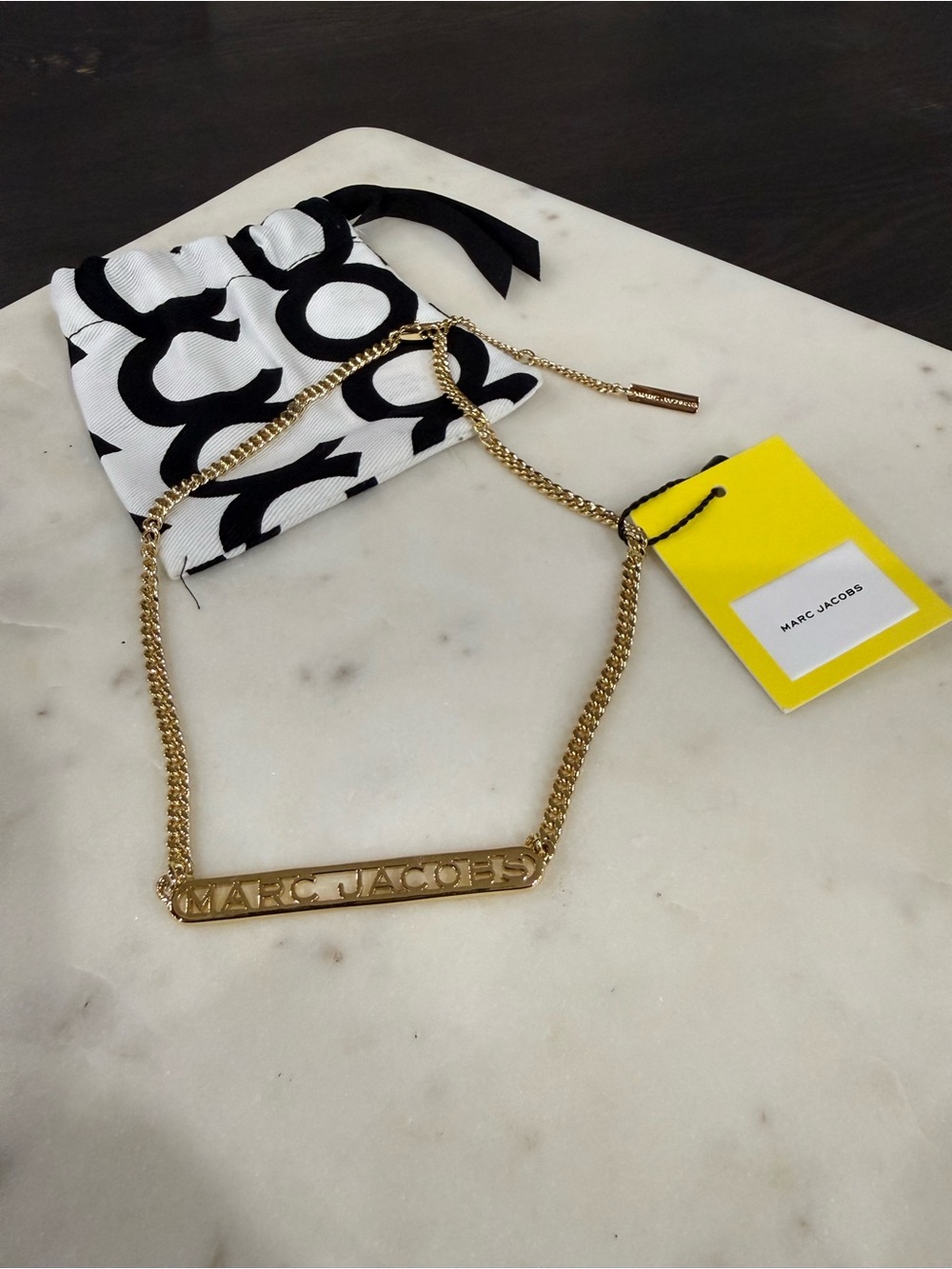 Marc Jacobs Gold-tone Chain Necklace with Logo Tag